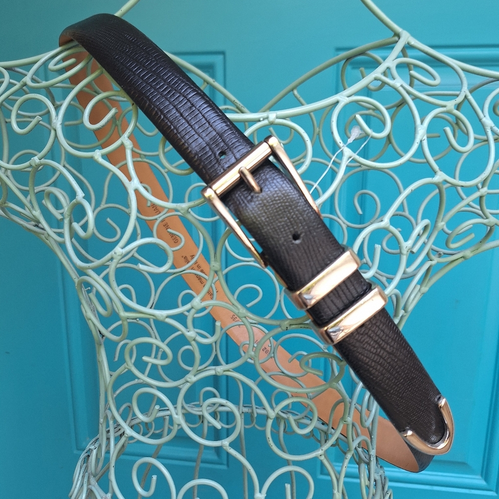 Genuine Leather Belt Embossed Alligator Handmade Italy Black Metal Belt Buckle